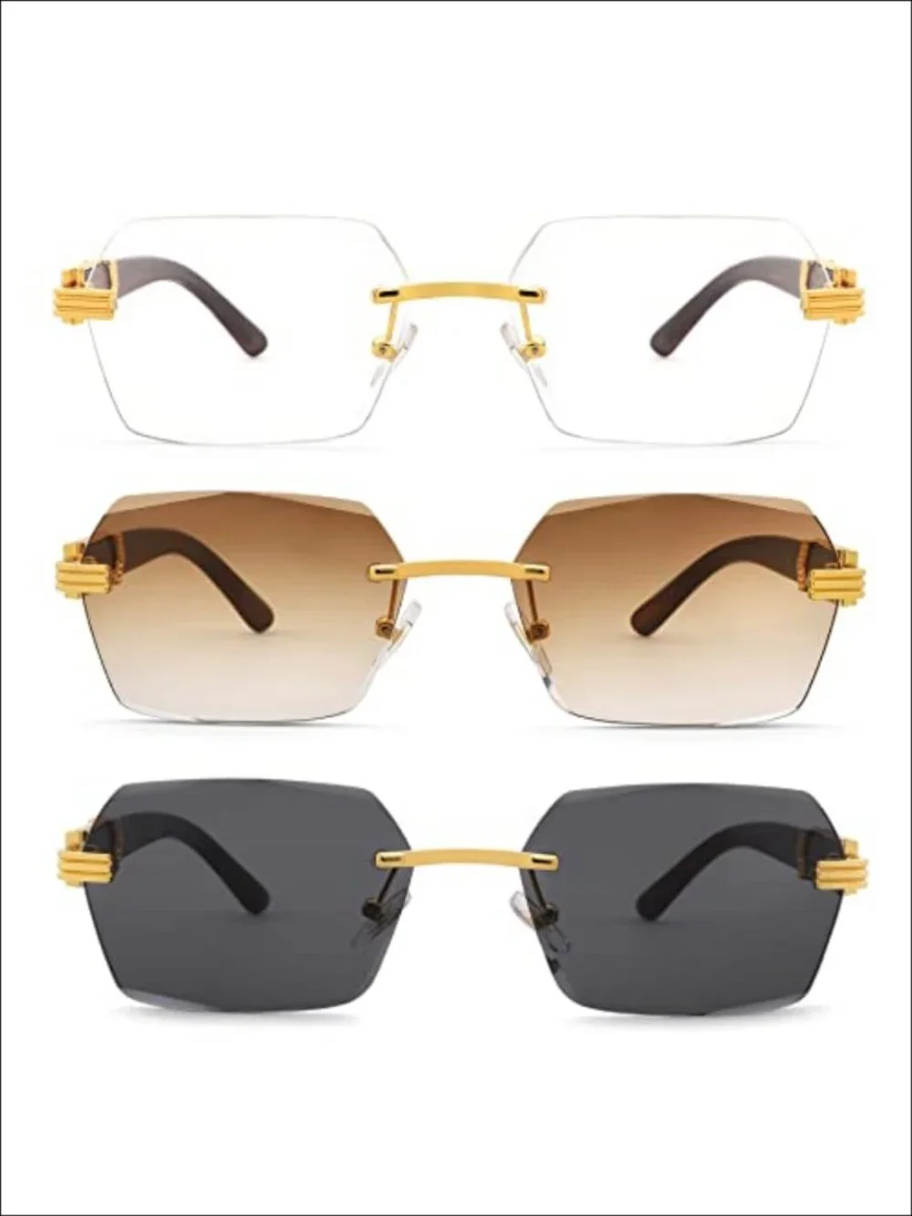 Rimless Rectangle Sunglasses Retro Y2K Shades UV400 Unisex